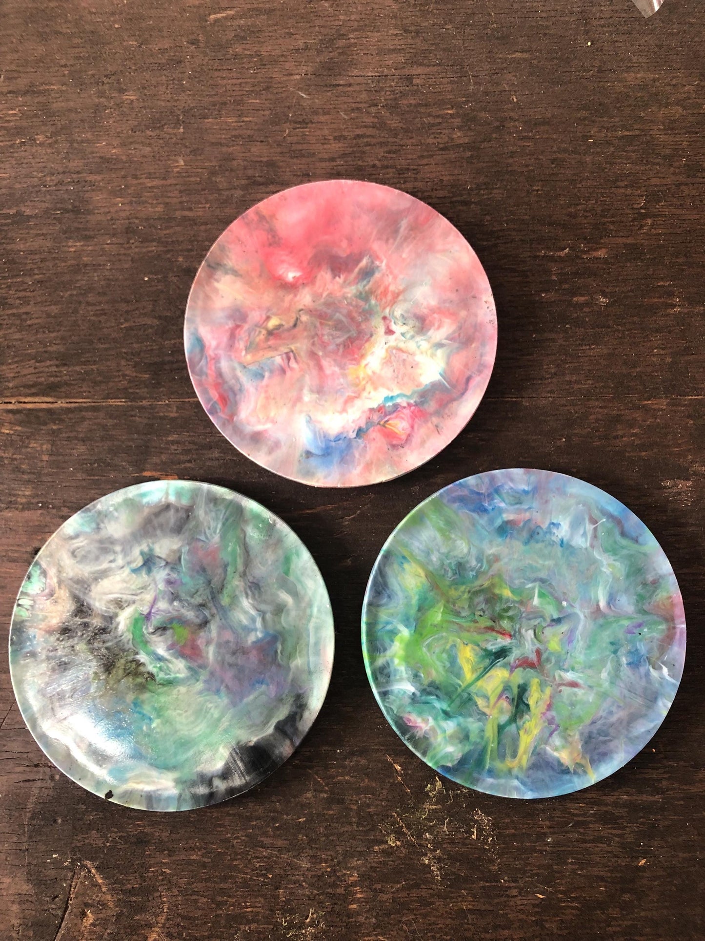 Art Tiles/Coasters (circle) -- handmade 100% recycled plastic