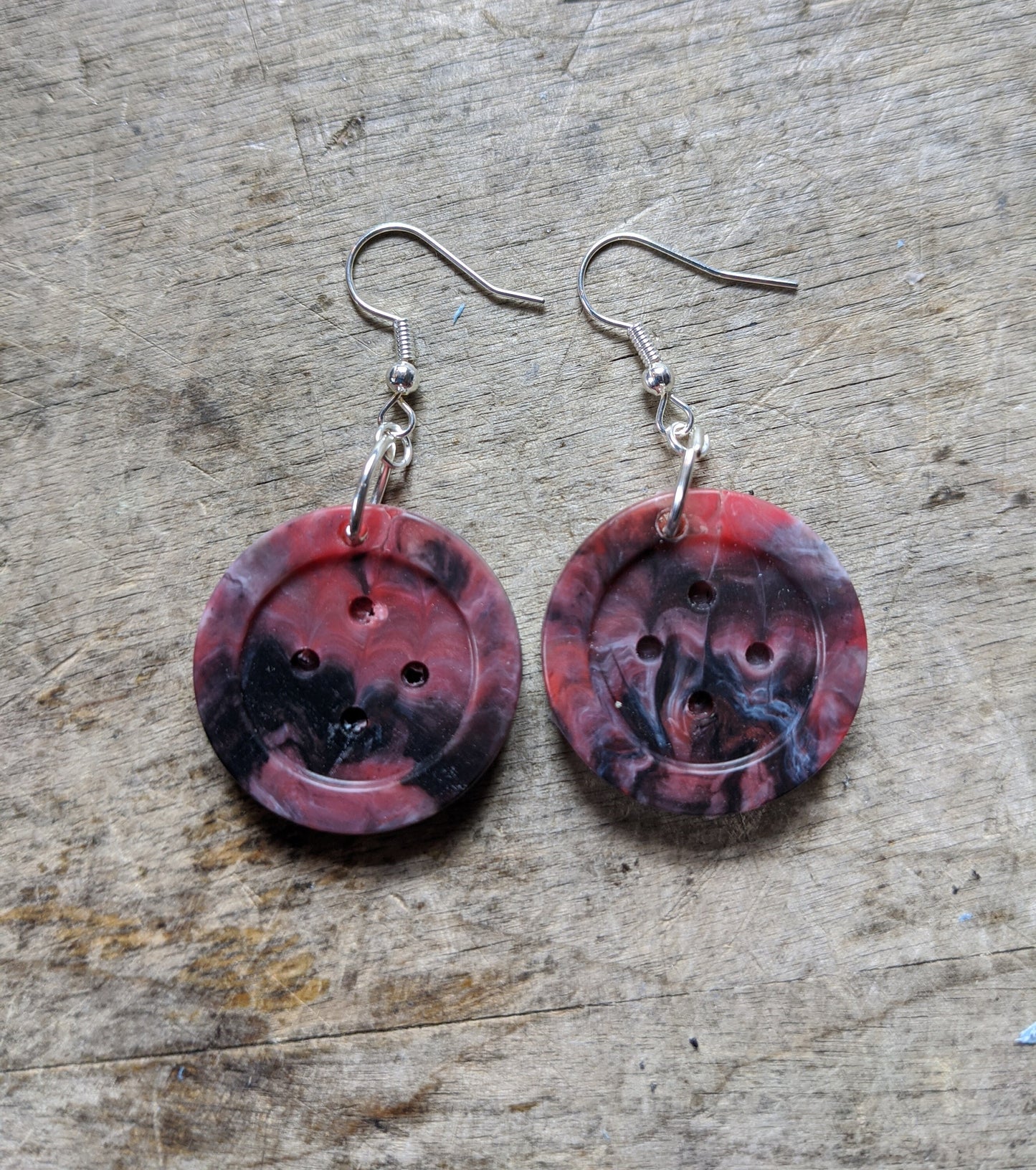 Big Button Earrings— Handmade 100% Recycled Plastic Earrings (Nickel Free Hardware)