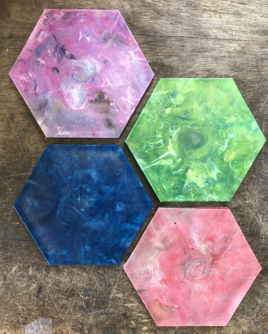 Art Tile/Coaster (hexagon)--- 3.5 × 4.2 inch 100% recycled plastic for tiling or mosaics