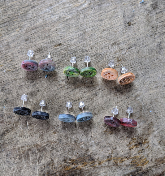 Recycled Plastic Button Stud Earrings – Unique Marbled Colors