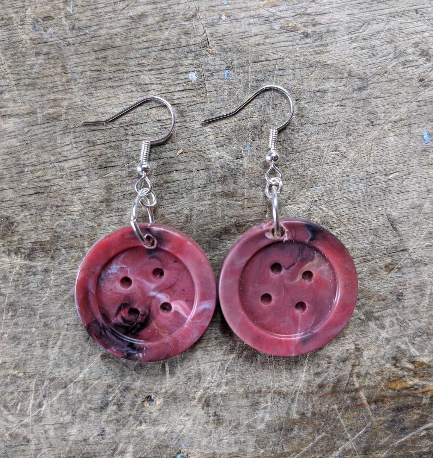 Big Button Earrings— Handmade 100% Recycled Plastic Earrings (Nickel Free Hardware)