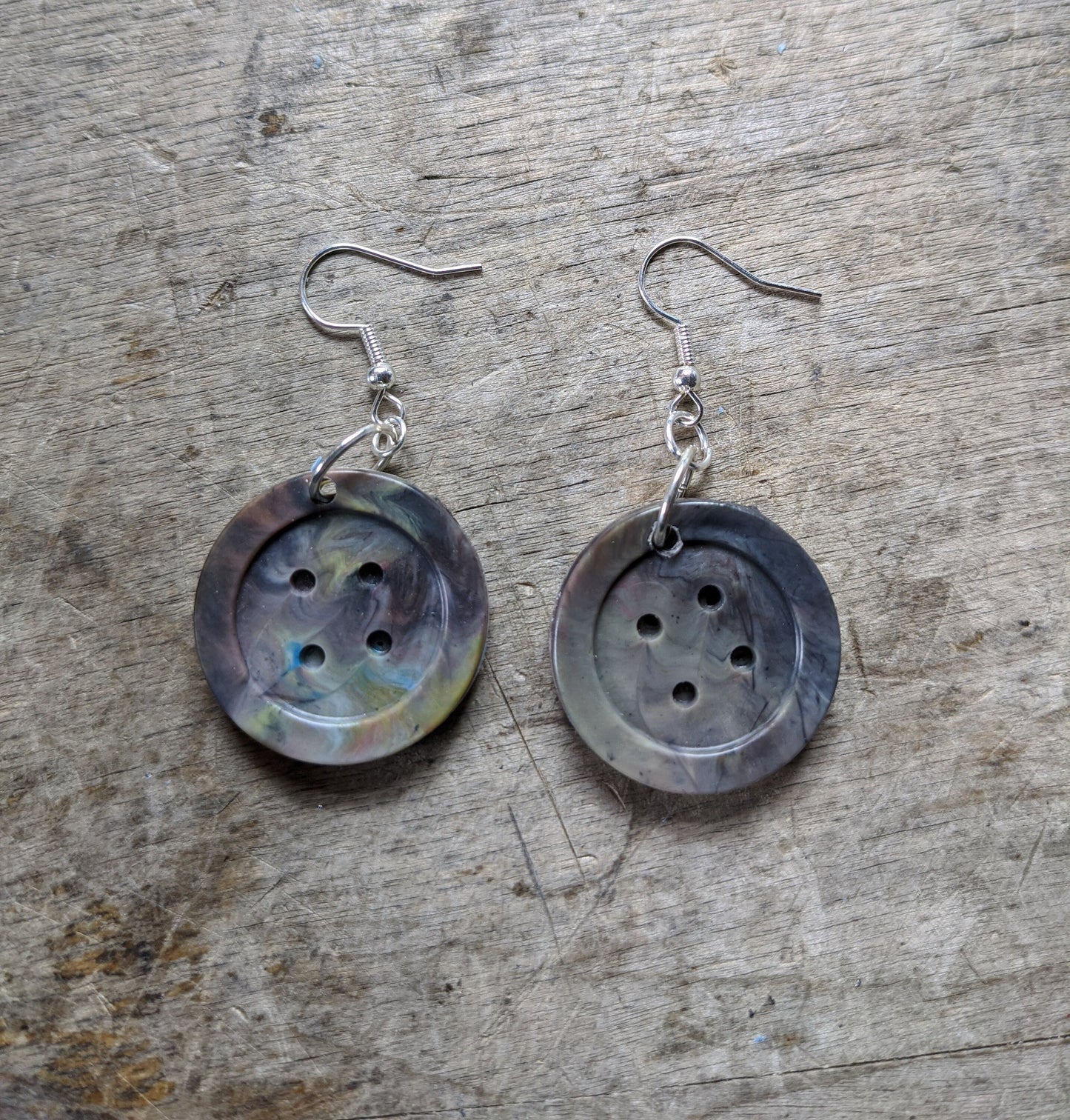 Big Button Earrings— Handmade 100% Recycled Plastic Earrings (Nickel Free Hardware)