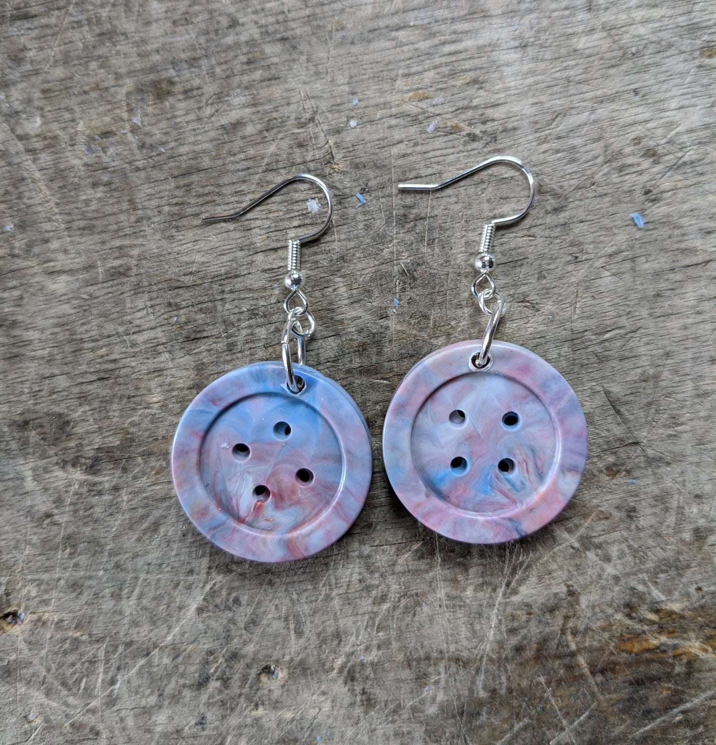 Big Button Earrings— Handmade 100% Recycled Plastic Earrings (Nickel Free Hardware)