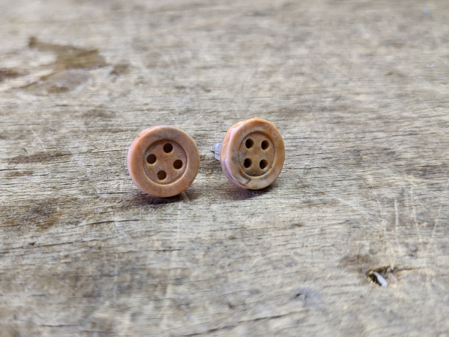 Recycled Plastic Button Stud Earrings – Unique Marbled Colors