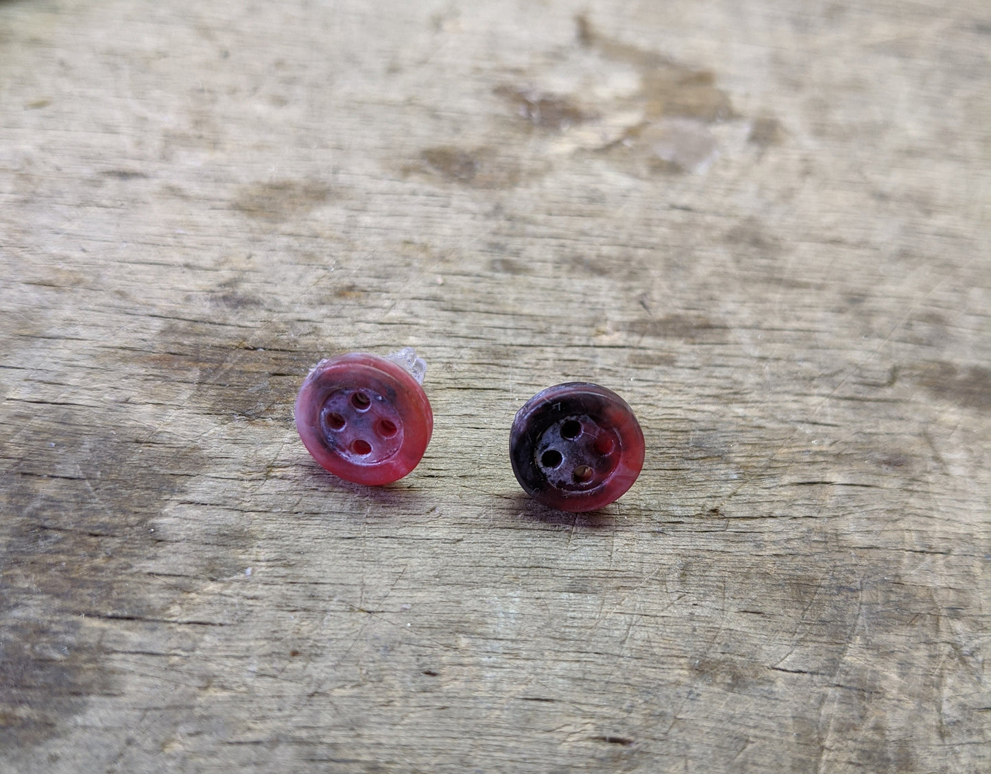 Recycled Plastic Button Stud Earrings – Unique Marbled Colors